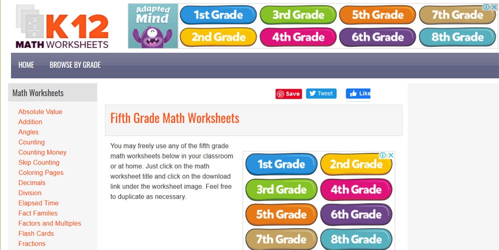 fifth grade math worksheets for free